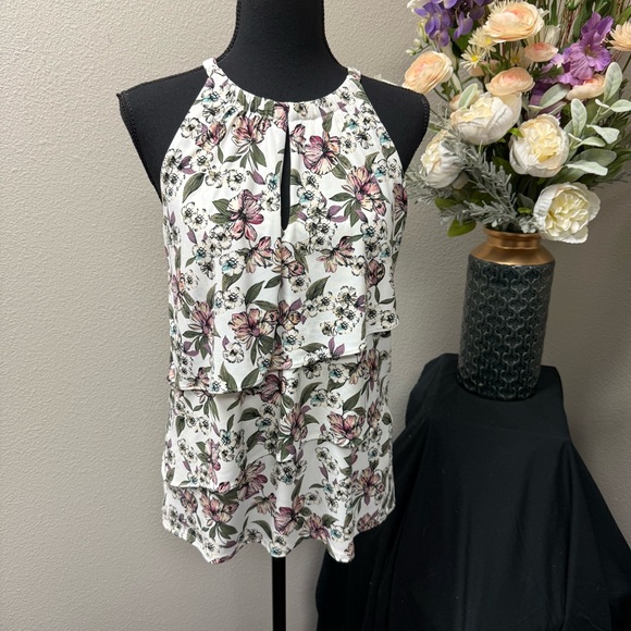 White House Black Market Tops - White House Black Market XS Floral Tiered Halter Tank Top Blouse Summer Chic